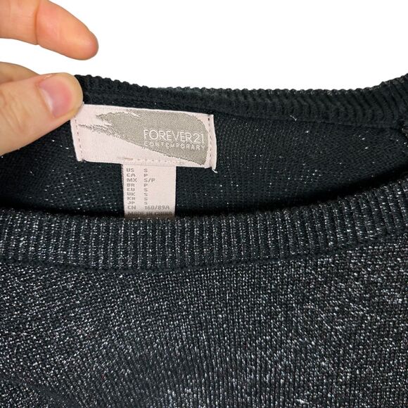 Forever 21 Silver Metallic Black Crew Neck Sweater Women's Small - Picture 4 of 5